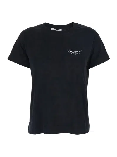Givenchy Black Crew Neck T-shirt With Logo On Front And Back In Cotton Woman