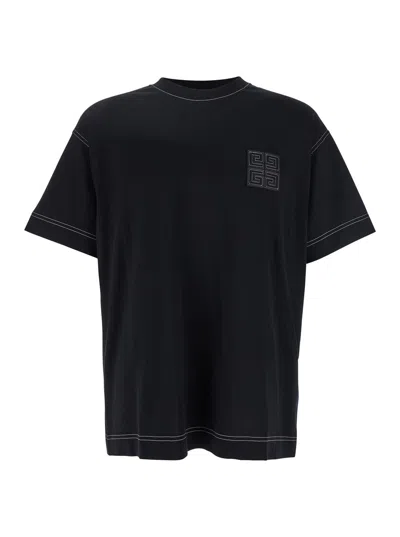 Givenchy Black Crewneck T-shirt With 4g Logo Application On Chest In Cotton Man
