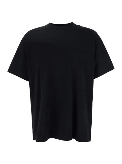 Givenchy Black Crewneck T-shirt With Embossed Logo On Front In Cotton Man