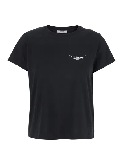 GIVENCHY BLACK CREWNECK T-SHIRT WITH LOGO LETTERING ON FRONT AND REAR IN COTTON WOMAN
