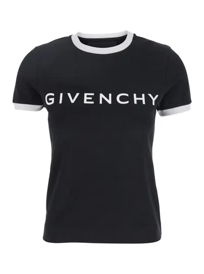 GIVENCHY GIVENCHY WOMEN BLACK CREWNECK T-SHIRT WITH LOGO LETTERING ON THE FRONT AND 4G LOGO ON THE REAR IN CO