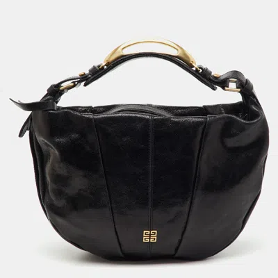 Pre-owned Givenchy Black Crinkled Glossy Leather Metal Handle Hobo