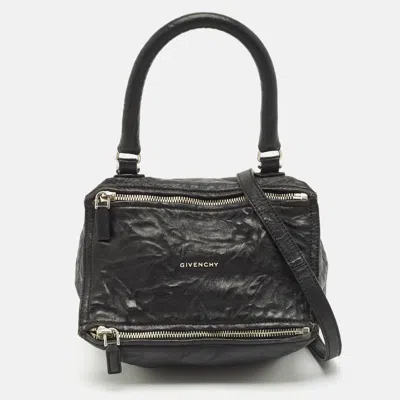 Pre-owned Givenchy Black Crinkled Leather Small Pandora Shoulder Bag