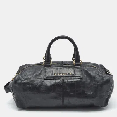 Pre-owned Givenchy Black Croc Embossed Leather Satchel