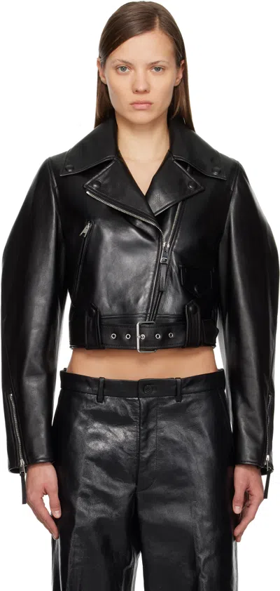 Givenchy Cropped Cocoon Biker Jacket In Leather In Black