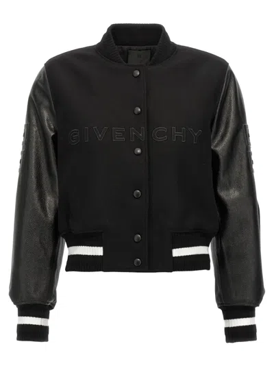 GIVENCHY BLACK CROPPED LOGO BOMBER JACKET