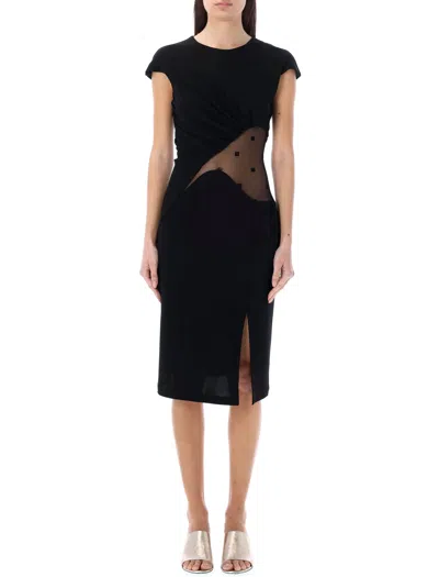 Givenchy Black Cut-out Midi Dress For Women With Short Sleeves And Side Vent, Concealed Zip Fastening At Back