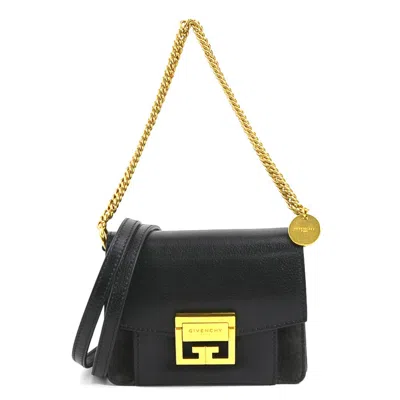 Pre-owned Givenchy Black Dark Gray Leather Suede Handbag Shoulder Bag () In Black, Dark Gray