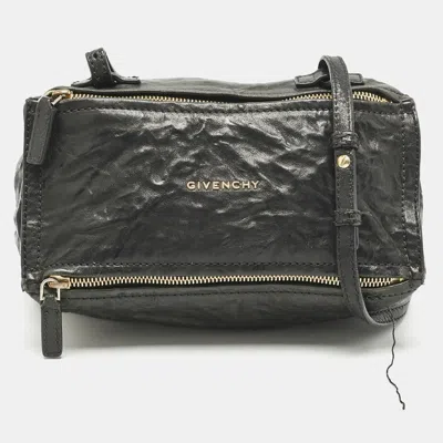 Pre-owned Givenchy Black Distressed Leather Mini Pandora Sugar Crossbody Bag