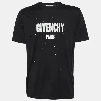 Pre-owned Givenchy Black Distressed Logo Print Cotton Crew Neck T-shirt S