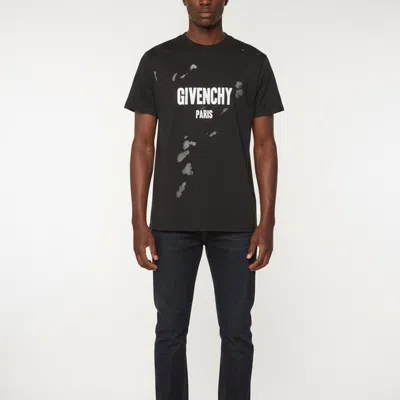 Pre-owned Givenchy Black Distressed Logo Print Cotton Crew Neck T-shirt Xxs
