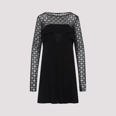 Givenchy Black Draped Jersey And Monogram Tulle Mini Dress