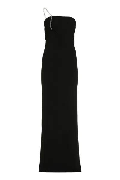 Givenchy Black Draped One Shoulder Dress With G Chain Shoulder Strap