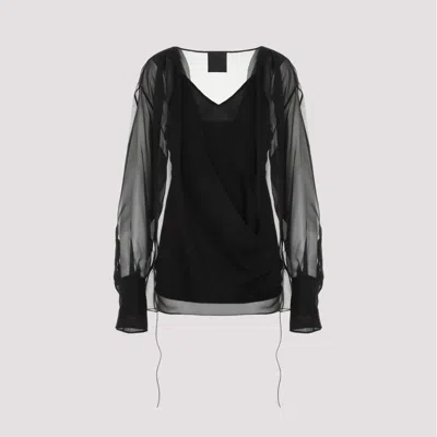 GIVENCHY BLACK DRAPED SILK SHIRT