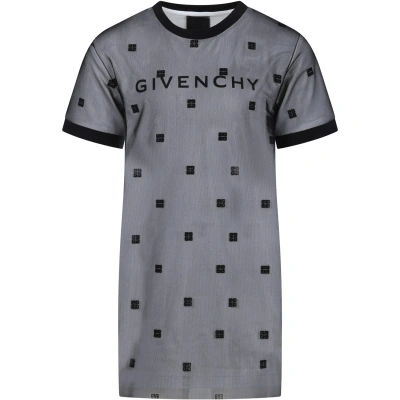 Givenchy Kids' Black Dress For Girl With All-over Logo In Nero