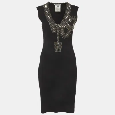 Pre-owned Givenchy Black Embellished Stretch Knit Dress L