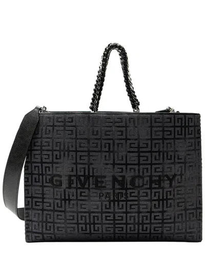 Pre-owned Givenchy Black Embroidered Canvas & Leather Chain Medium G-tote (authentic  Pre-loved)