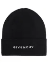 GIVENCHY BLACK EMBROIDERED LOGO WOOL BEANIE HAT