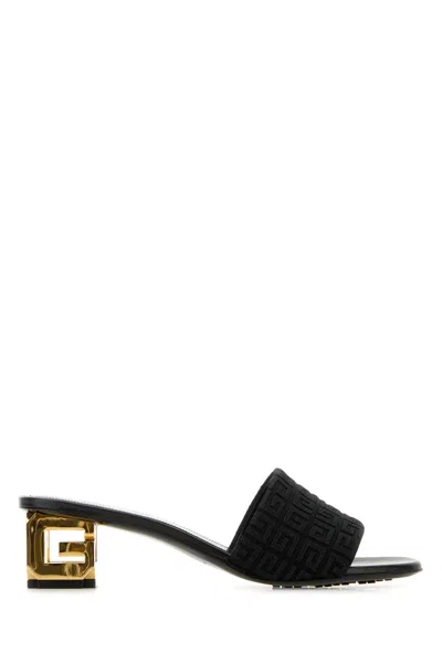 Givenchy Monogram Cotton G Cube-heel Mule Sandals In Black