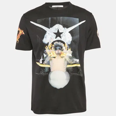 Pre-owned Givenchy Black Fire Print Jersey T-shirt Xl