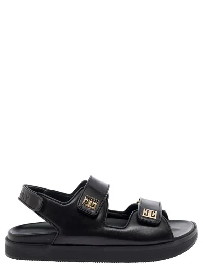 Givenchy Black Flat Sandals With Straps And 4g Detail In Padded Leather Woman