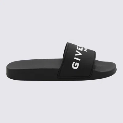 Givenchy Black Flat Slides With Logo In Polyurethane Man In Multicolor