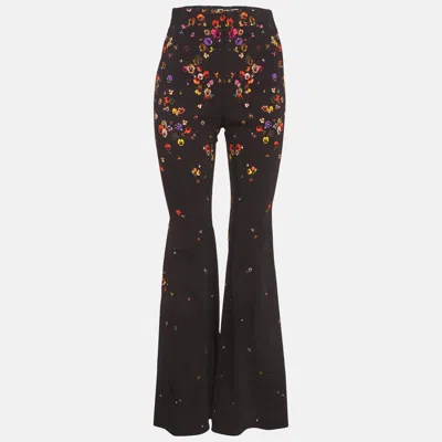 Pre-owned Givenchy Black Floral Print Stretch Crepe Wide Leg Trousers M