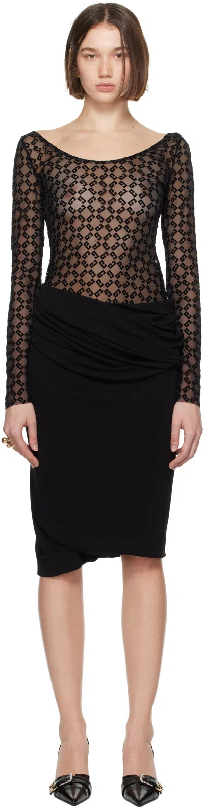 Givenchy Black Fluid Drape Midi Dress In 001-black
