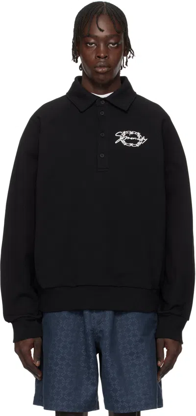 Givenchy Embroidered Logo Fleece Polo Sweatshirt In Black