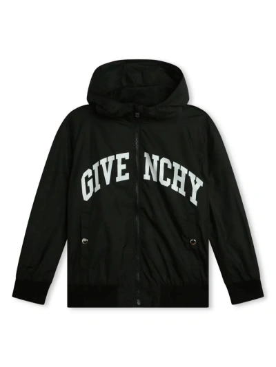 Givenchy Kids' Black  Windbreaker With Zip And Hood