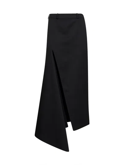 Givenchy Black Grain De Poudre Wool Asymmetric Maxi Skirt With Slit