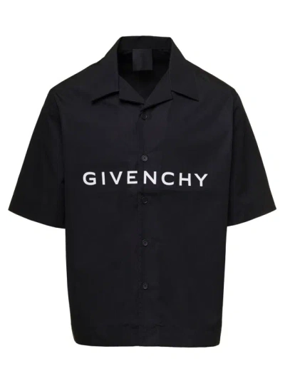 Givenchy Black Hawaii Shirt With Contrasting Lettering In Cotton