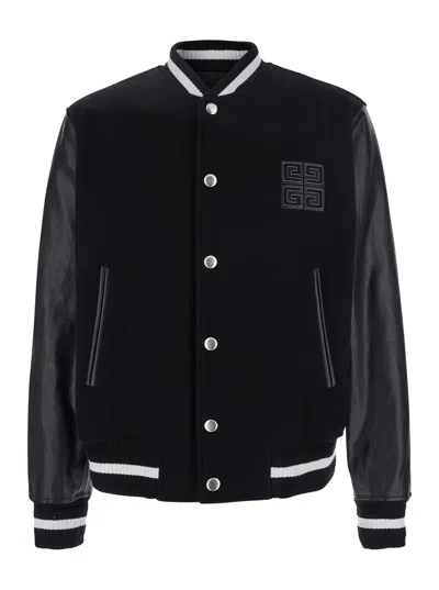 Givenchy Black Jacket With 4g Motif On Front In Wool And Tech Fabric Blend Man In Multicolor