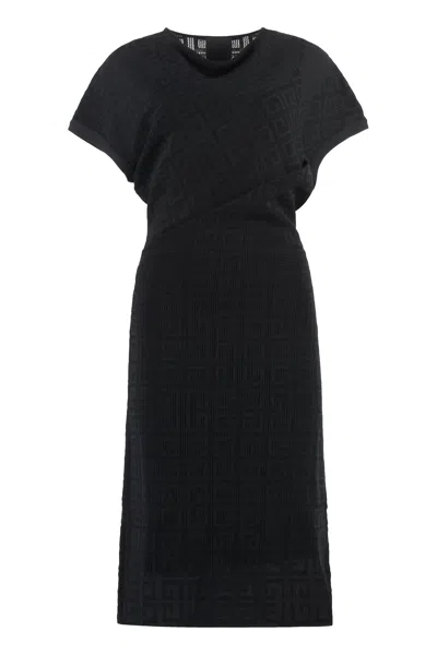 Givenchy 4g Jacquard Draped Midi Dress In Black
