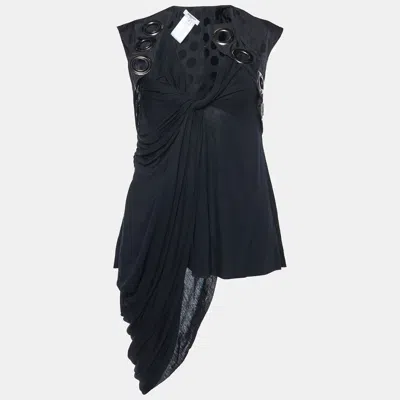 Pre-owned Givenchy Black Jersey And Silk Grommet Detail Asymmetric Top S