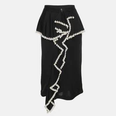 Pre-owned Givenchy Black Jersey Faux Pearl Embellished 2017 Resort Collection Midi Skirt M