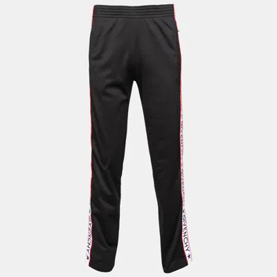 Pre-owned Givenchy Black Jersey Logo Tape Trimmed Joggers S