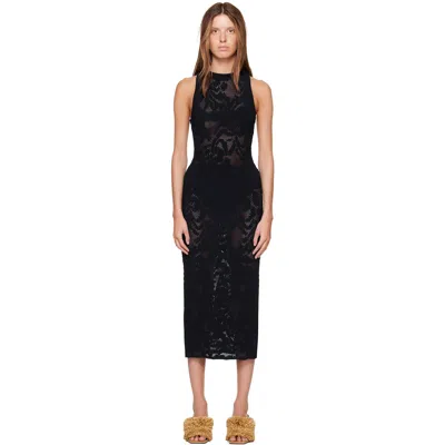Givenchy Black Knitted Floral Lace Midi Dress In 001-black