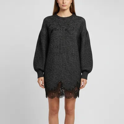 Pre-owned Givenchy Black Lace Detail Rib Knit Mini Sweater Dress S