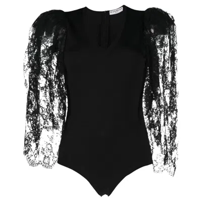 Pre-owned Givenchy Black Lace Puff-sleeve Bodysuit M