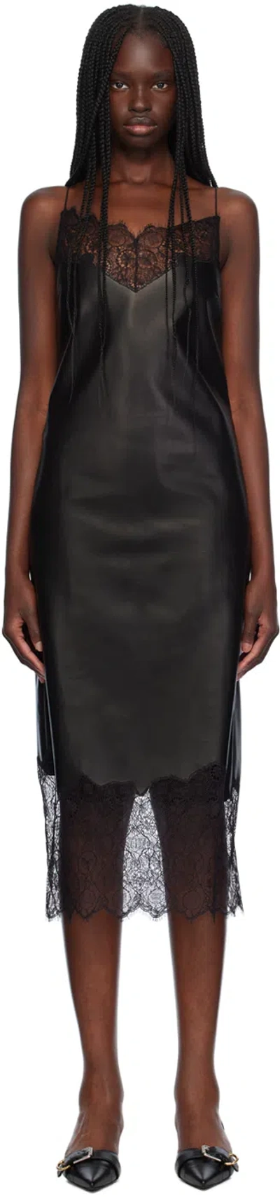 Givenchy Black Lace Trim Leather Midi Dress