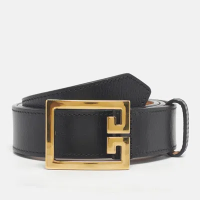 Pre-owned Givenchy Black Leather 2g Buckle Belt 80cm