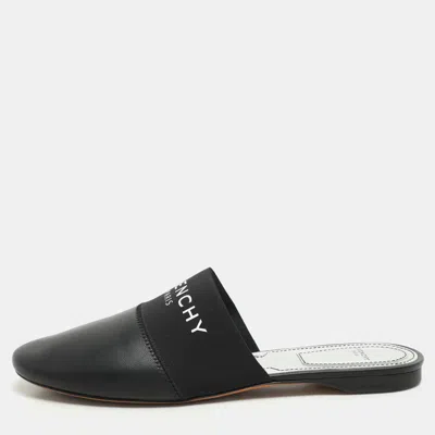 Pre-owned Givenchy Black Leather And Elastic Bedford Flat Mules Size 37.5