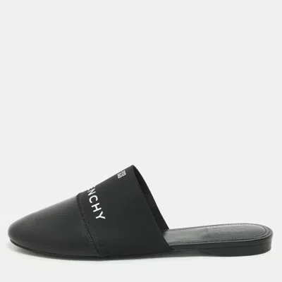 Pre-owned Givenchy Black Leather And Elastic Bedford Flat Mules Size 38