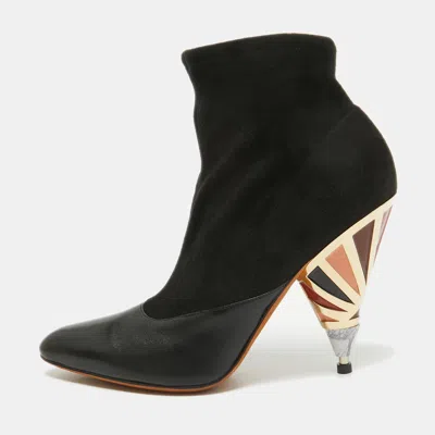 Pre-owned Givenchy Black Leather And Suede Ankle Length Boots Size 38
