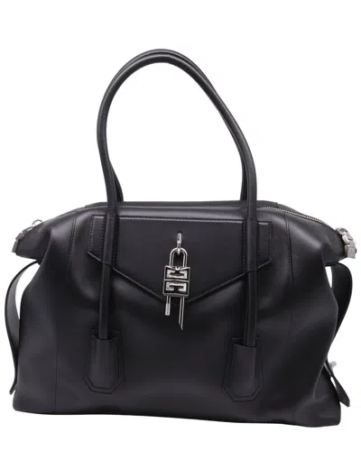 Pre-owned Givenchy Black Leather Antigona Lock Soft Medium Tote (authentic Pre-loved)