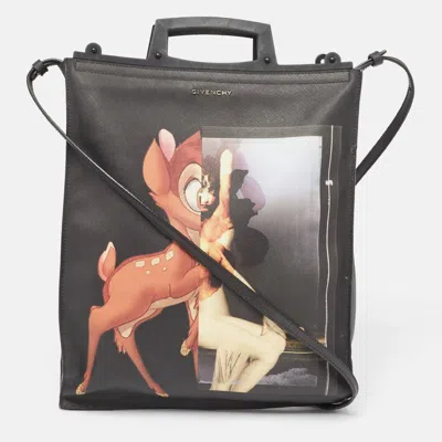 Pre-owned Givenchy Black Leather Bambi Print Vertical Tote