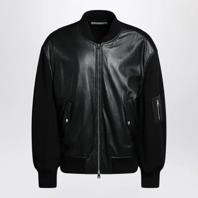 GIVENCHY GIVENCHY  BLACK LEATHER BOMBER JACKET WITH WOOL SLEEVES