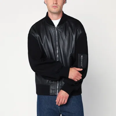 GIVENCHY GIVENCHY BLACK LEATHER BOMBER JACKET WITH WOOL SLEEVES