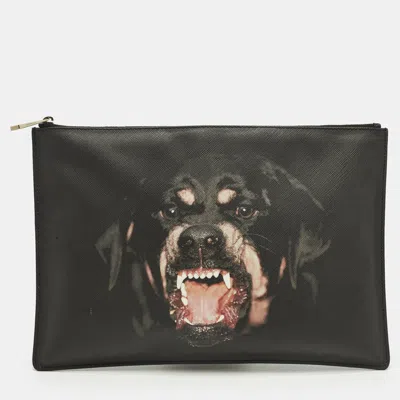 Pre-owned Givenchy Black Leather Graphic Print Zip Pouch